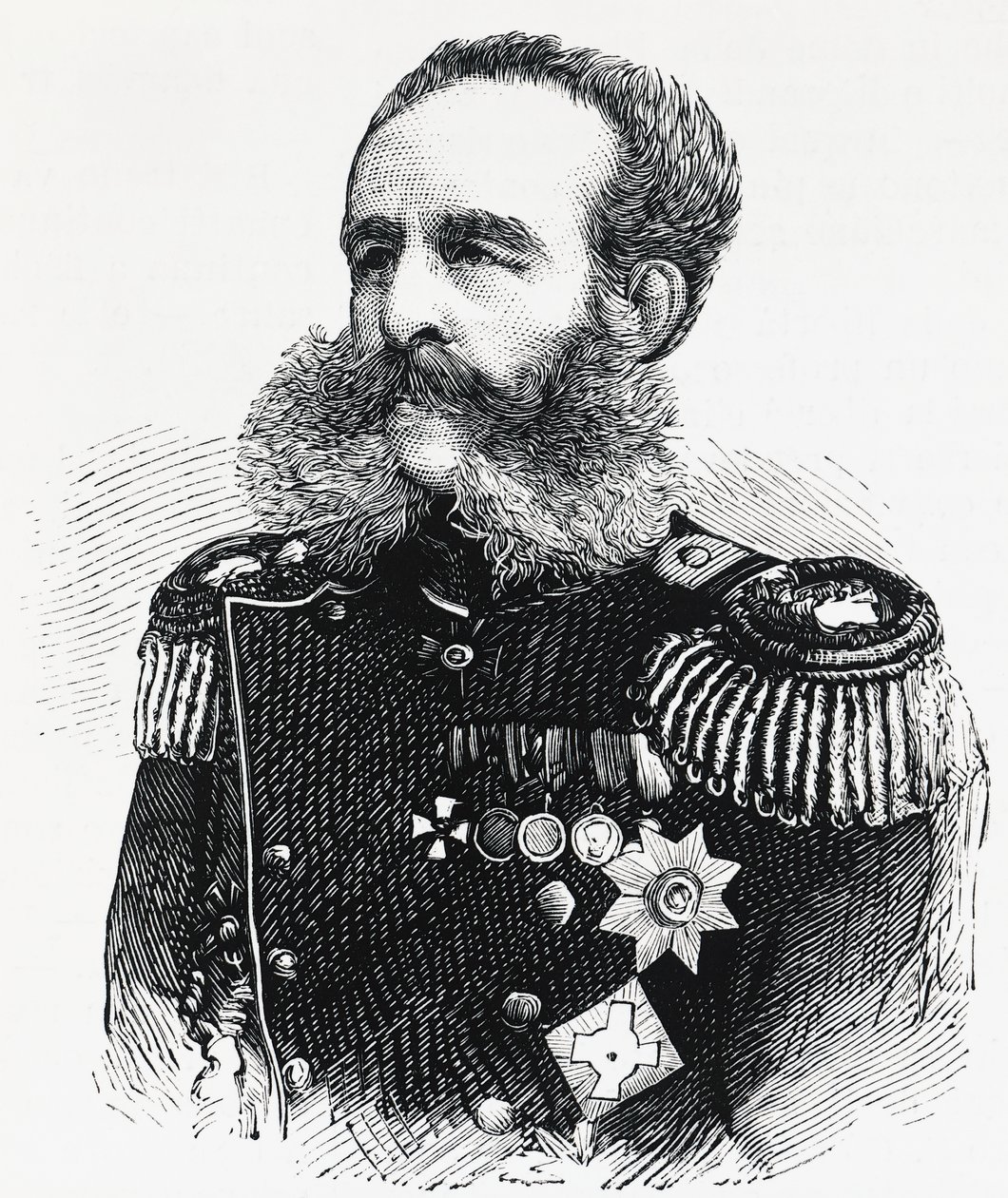 Portrett av prins Dmitrij Ivanovich Sviatopolk-Mirsky (1825-1899), russisk general, gravering av William M. Timlin