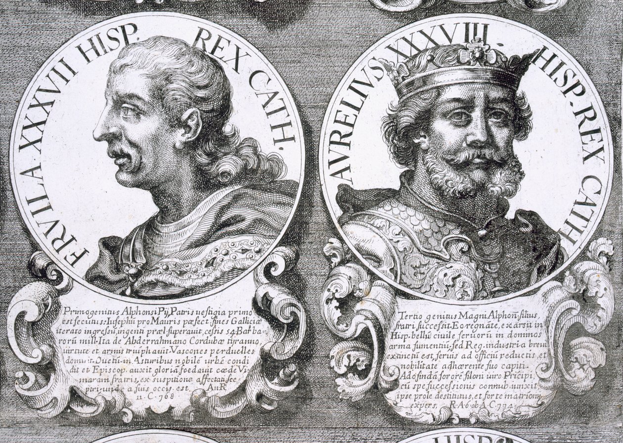 Portretter av Fruela I og Aurelius av Asturias (litho) av Unbekannt