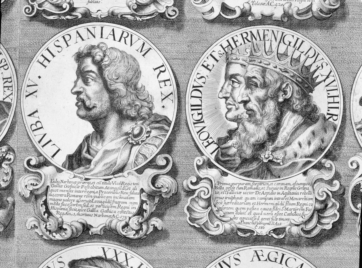Portretter av Liuva I, Liuvigild og Hermenegild (litho) av Unbekannt