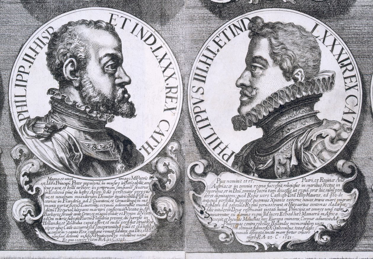 Portretter av Filip II og Filip III av Spania (litho) av Unbekannt