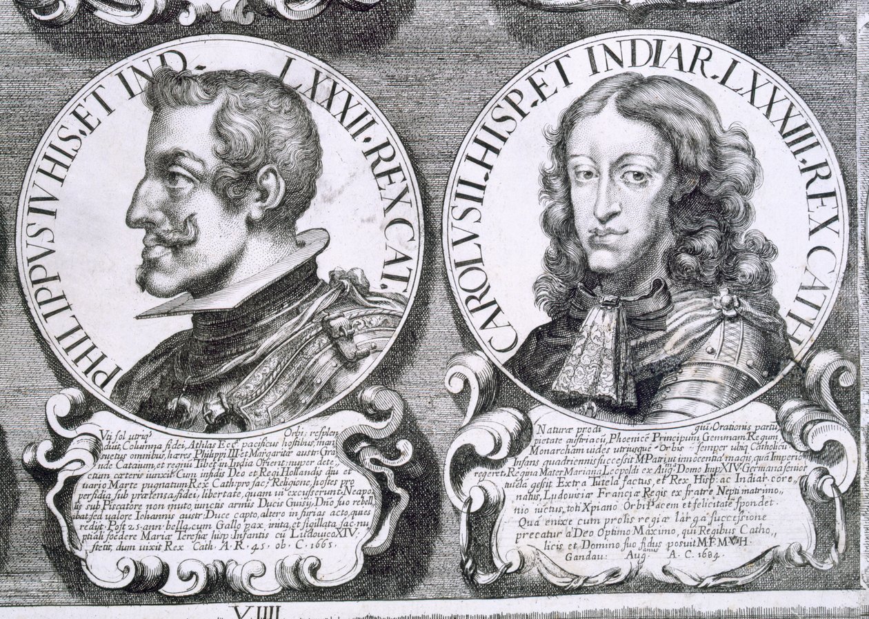 Portretter av Philip IV og Charles II (litho) av Unbekannt