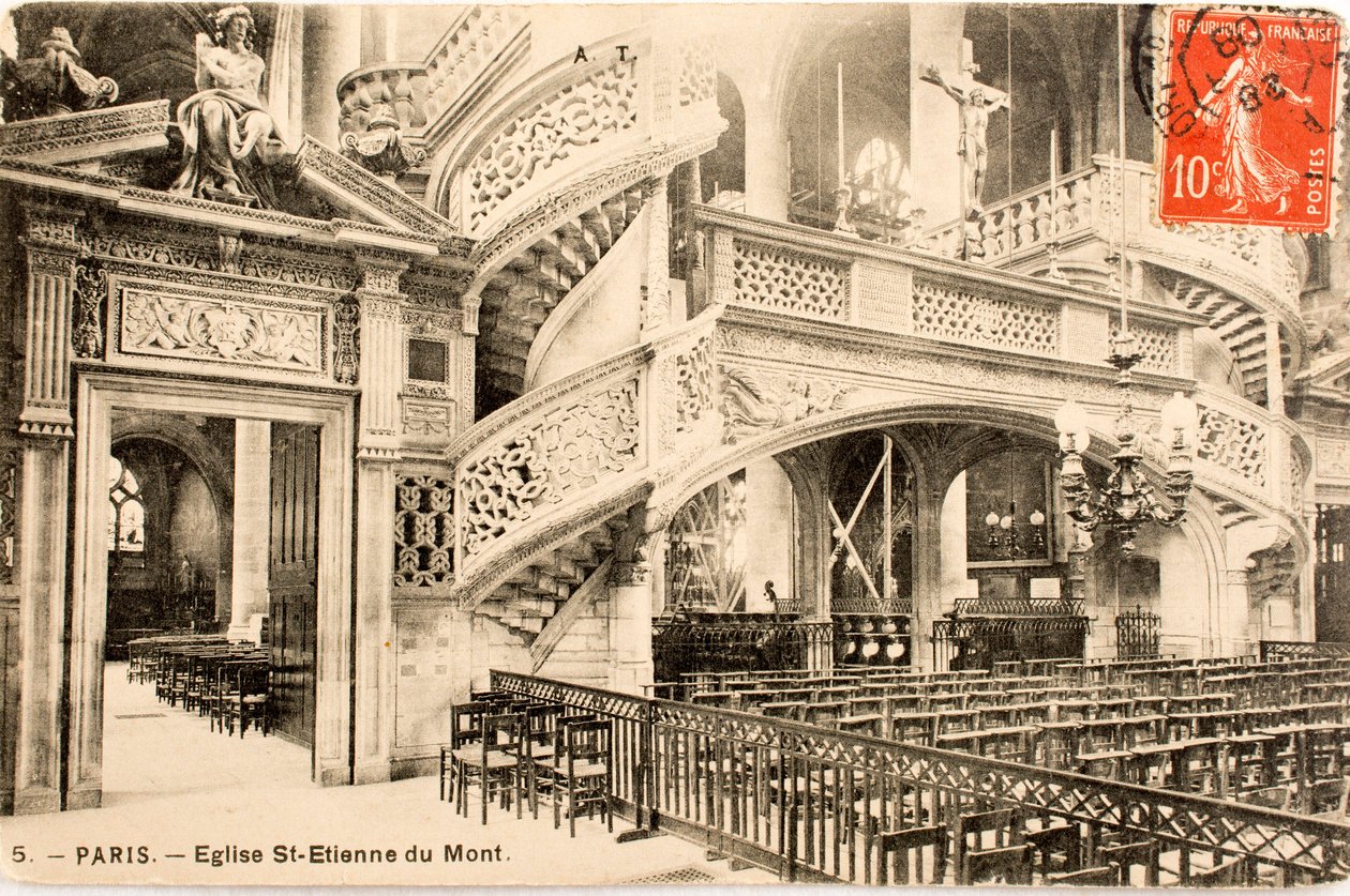 Postkort/Church of Saint Etienne du Mont, le jube/Paris/Seine/Ile de France/Frankrike av William M. Timlin