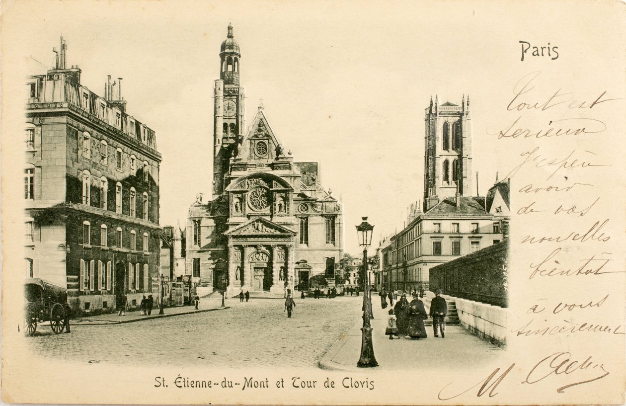 Postkort / Saint Etienne du Mont / Tour de Clovis / Paris / Seine / Ile de France / Frankrike av William M. Timlin