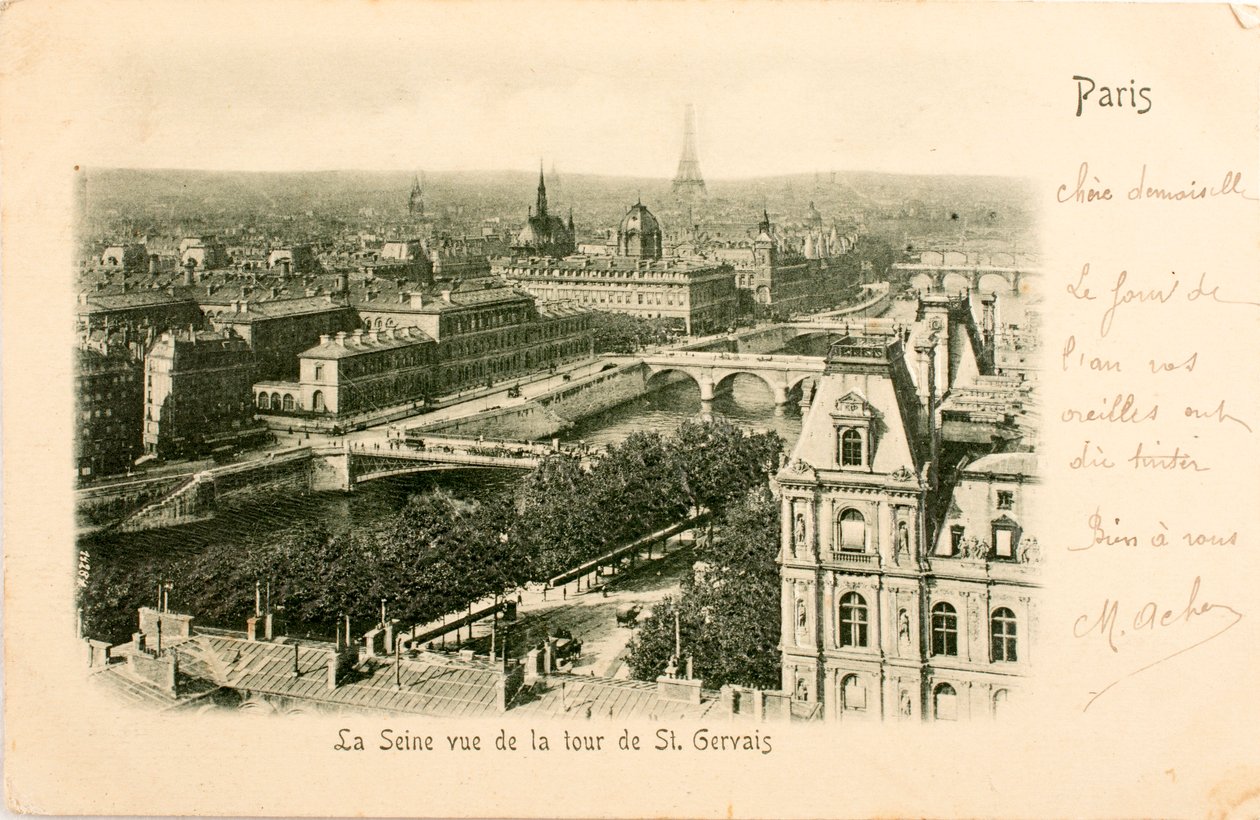 Postkort / Seine fra Saint Gervais Tower / Paris / Seine / Ile de France / Frankrike av William M. Timlin