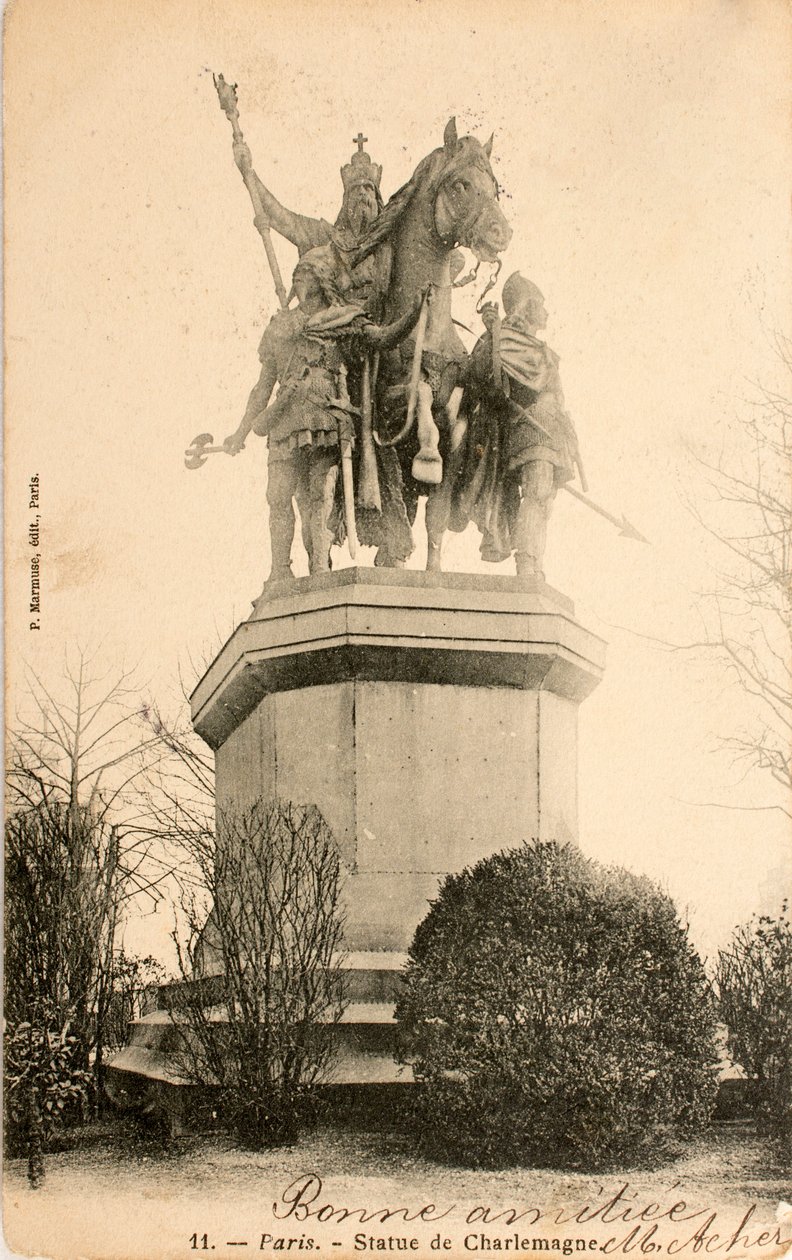 Postkort/Statue av Karl den Store/Paris/Seine/Ile de France/Frankrike av William M. Timlin