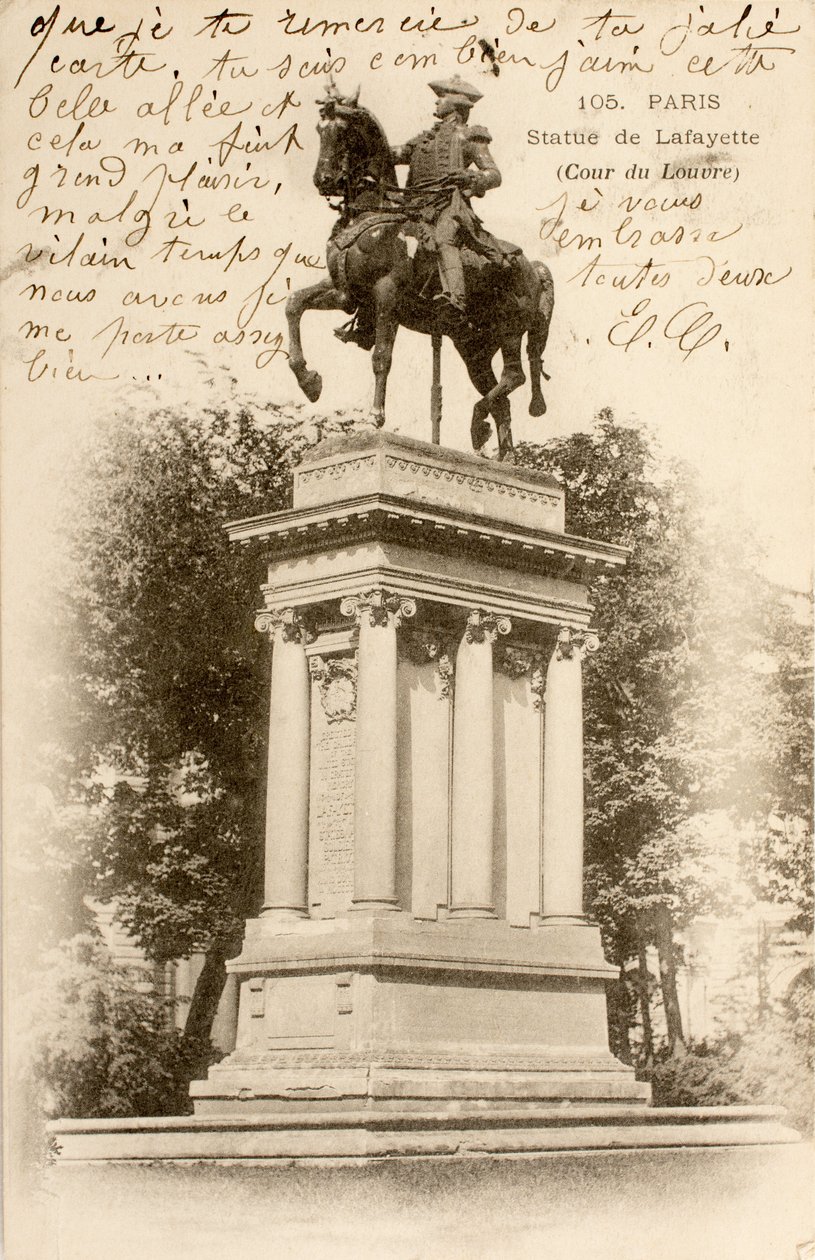 Postkort/statue av Lafayette/Court of the Louvre/Paris/Seine/Ile de France/Frankrike av William M. Timlin