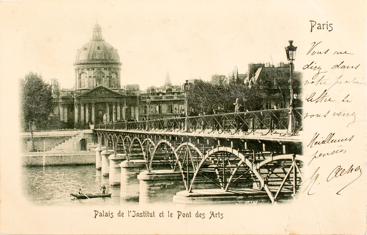 Postkort / Instituttet / Pont des Arts / Paris / Seine / Ile de France / Frankrike av William M. Timlin