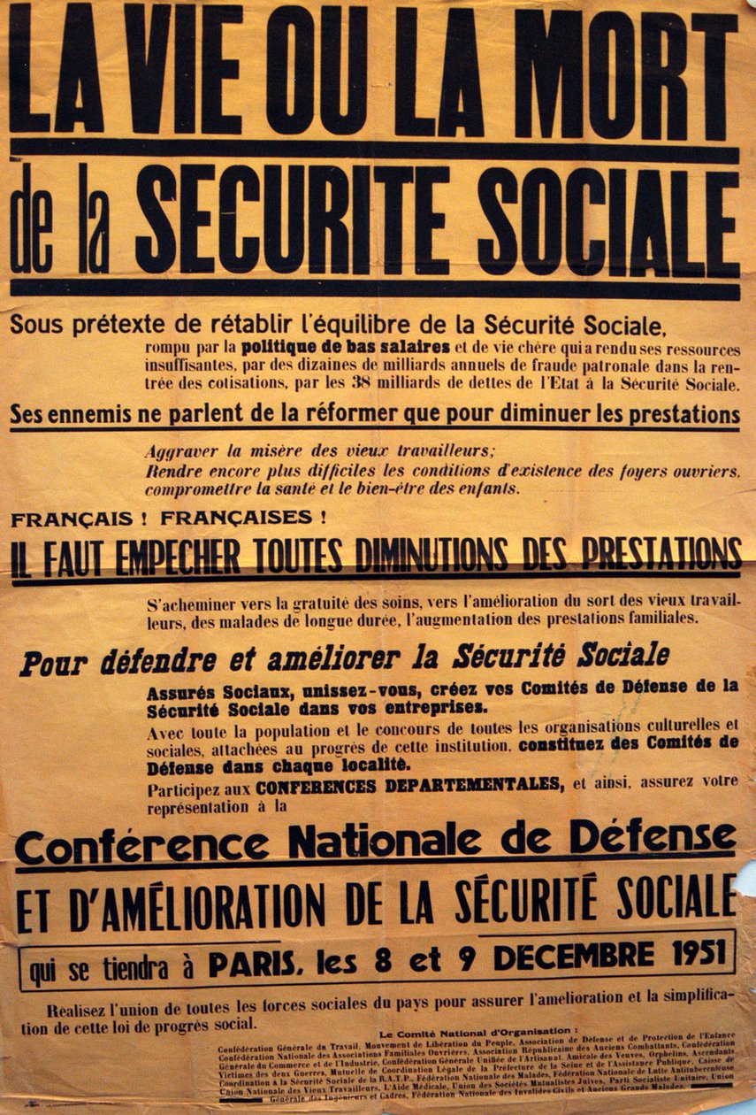 Plakat av CGT (fransk fagforening) for en konferanse om Sécurité Sociale av Unbekannt