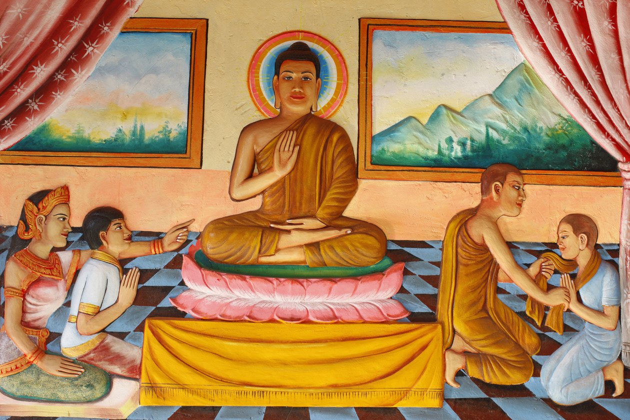 Preah Prom Rath MonasteryLife of the BuddhaBuddha og hans sønn Rahula, Siem Reap, Kambodsja av Unbekannt