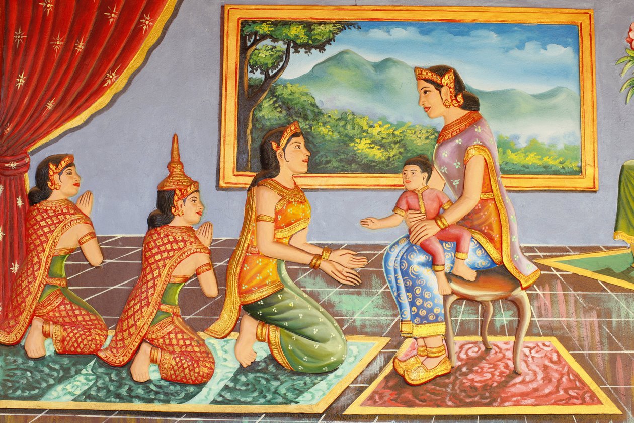 Preah Prom Rath MonasteryLife of the BuddhaBuddhas mor introduserer ham for omsorgen hans, Siem Reap, Kambodsja av Unbekannt