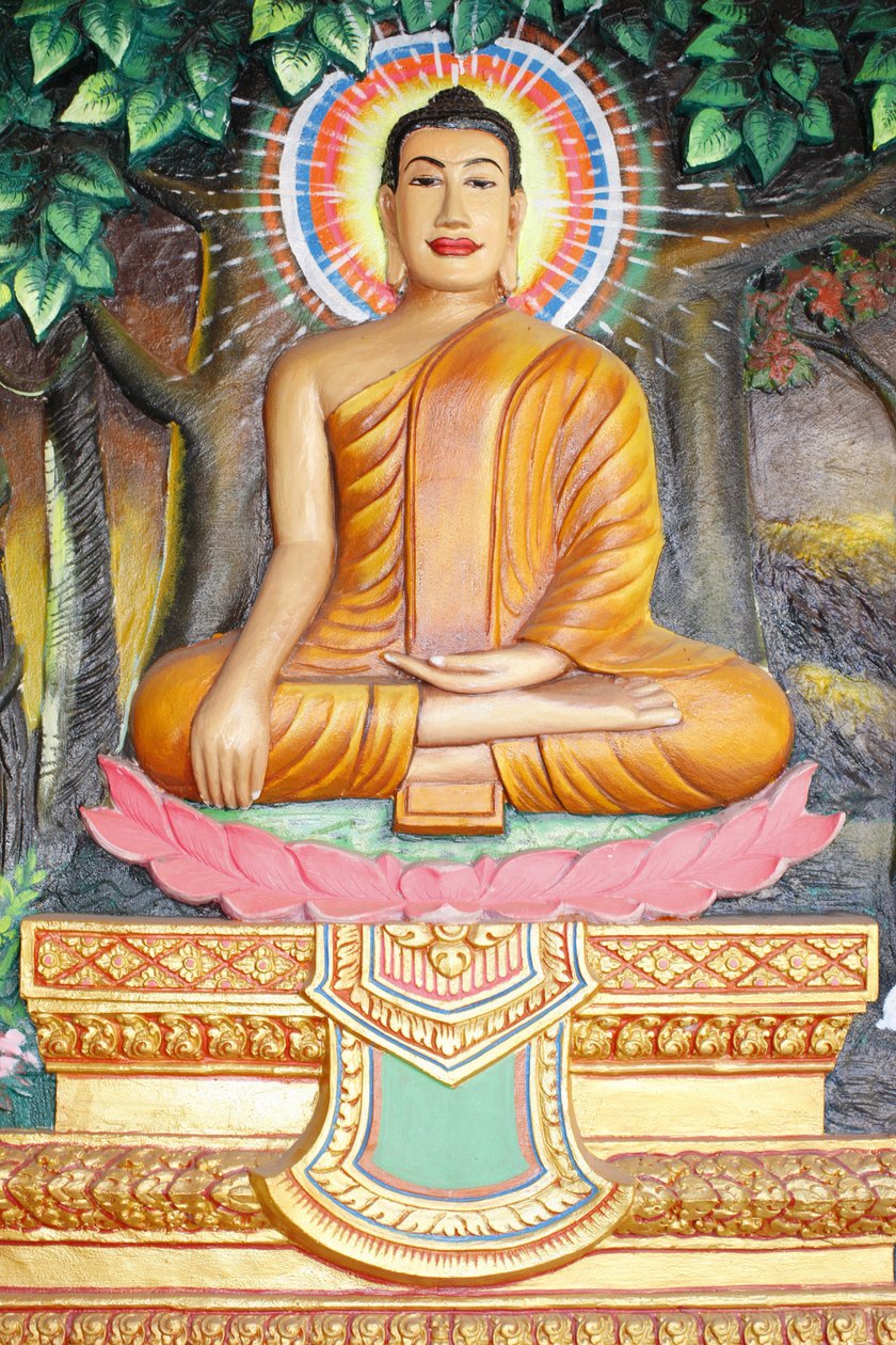 Preah Prom Rath MonasteryLife of the BuddhaMeditasjon på en lotusblomst Buddha vist i jord-rørende posisjon, Siem Reap, Kambodsja av Unbekannt