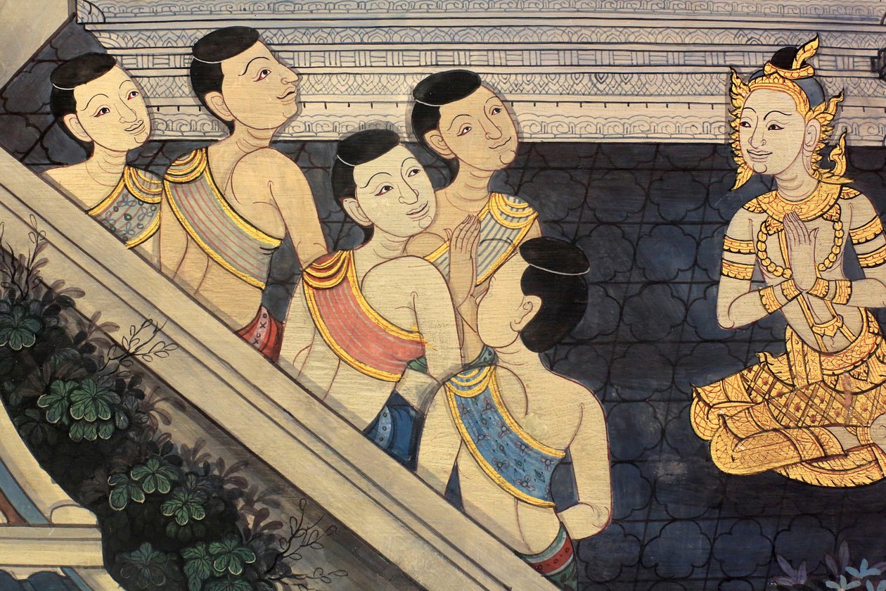 Prins Rama. Veggdetalj på indre vegger av Vihara fra kong Rama IIIs tid som viser Ramakian. Wat Pho - Wat Phra Chettuphon. 1788. Bangkok. Thailand av Unbekannt