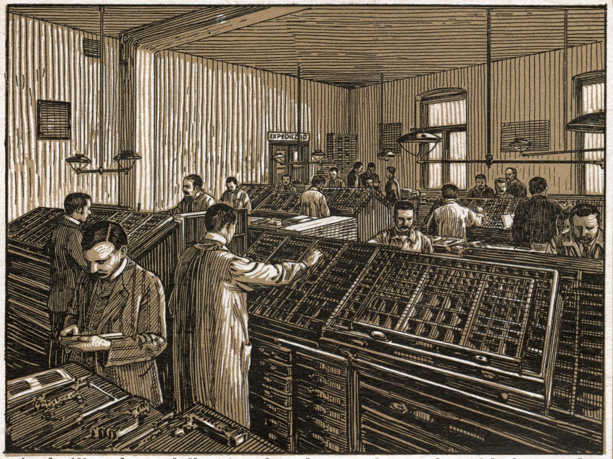 Trykkeri i Budapest. (gravering, ca. 1910) av Unbekannter Künstler