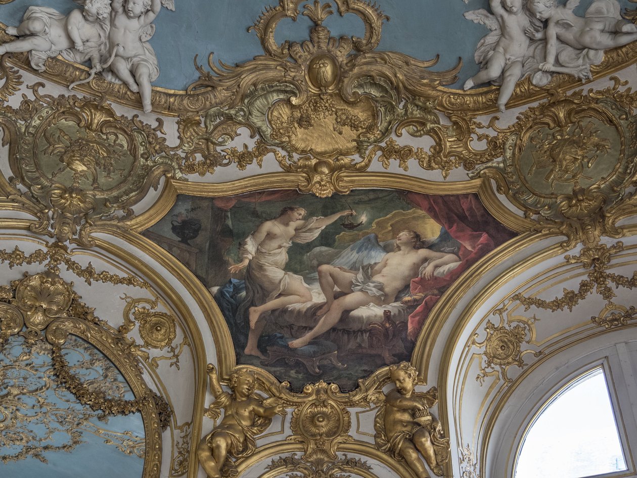 Psyche hever lampen for å se på bruden hans. Maleri av Charles Joseph Natoire (1700-1777) av Unbekannt