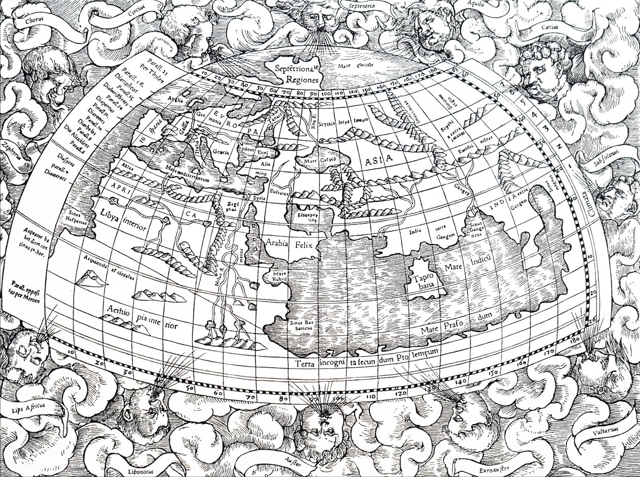 Ptolemaios av Alexandrias kart over den da kjente verden. av Unbekannt