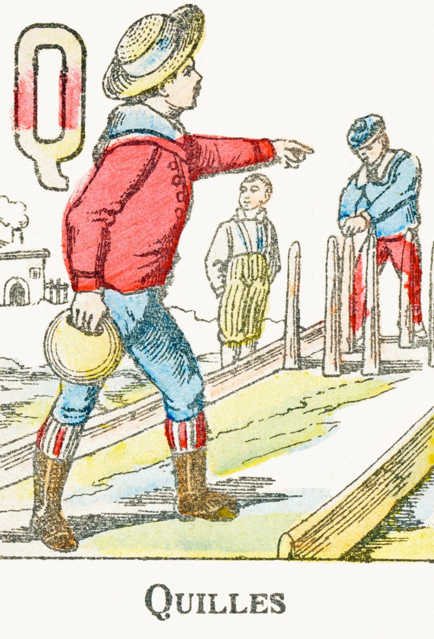Spørsmål: Skittles - Gravering fra "Alphabet des jeux", rundt 1890 av Unbekannt