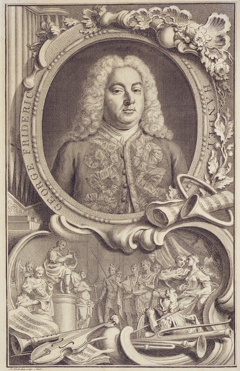 RM 7.f.5 George Frederick Handel (1685-1759), frontispice til "Israel in Egypt", gravert av Jacobus Houbraken (1698-1780) av Unbekannter Künstler