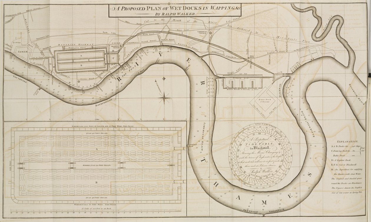 Ralph Walkers foreslåtte plan for Wet Docks i Wapping, London av Unbekannt