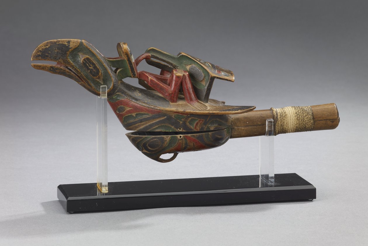 Raven Rattle, sent på 1800-tallet (polykromt tre med ledning) av Unbekannt