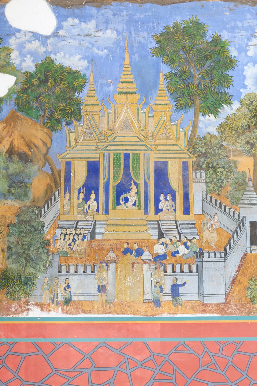 Reamker-fresker som pryder veggene til det kongelige palasskomplekset i Phnom Penh, Kambodsja (bilde) av Unbekannter Künstler