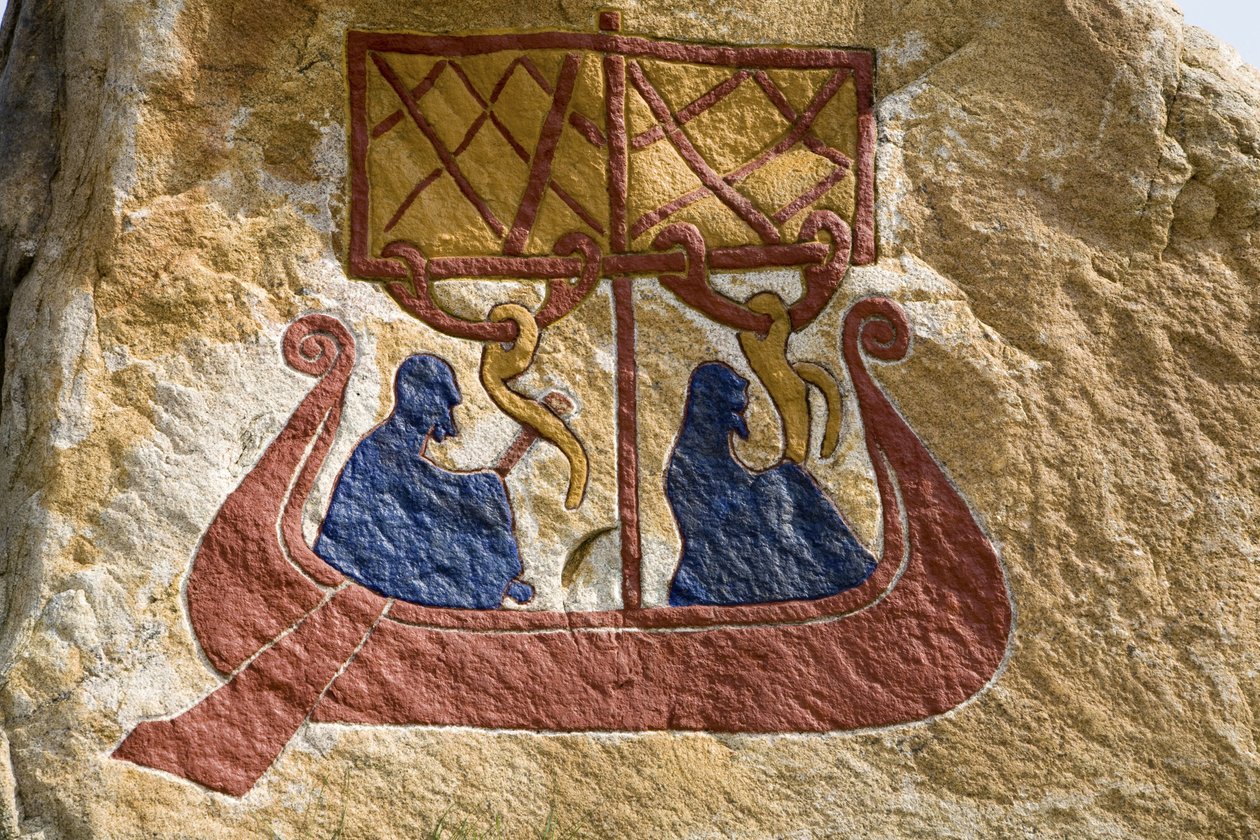 Registrering og representasjon av en drakkar (Vikingskip) Viking Rune. Vikingmuseet, Bork på Ringkoebing Fjord, Danmark av Unbekannter Künstler