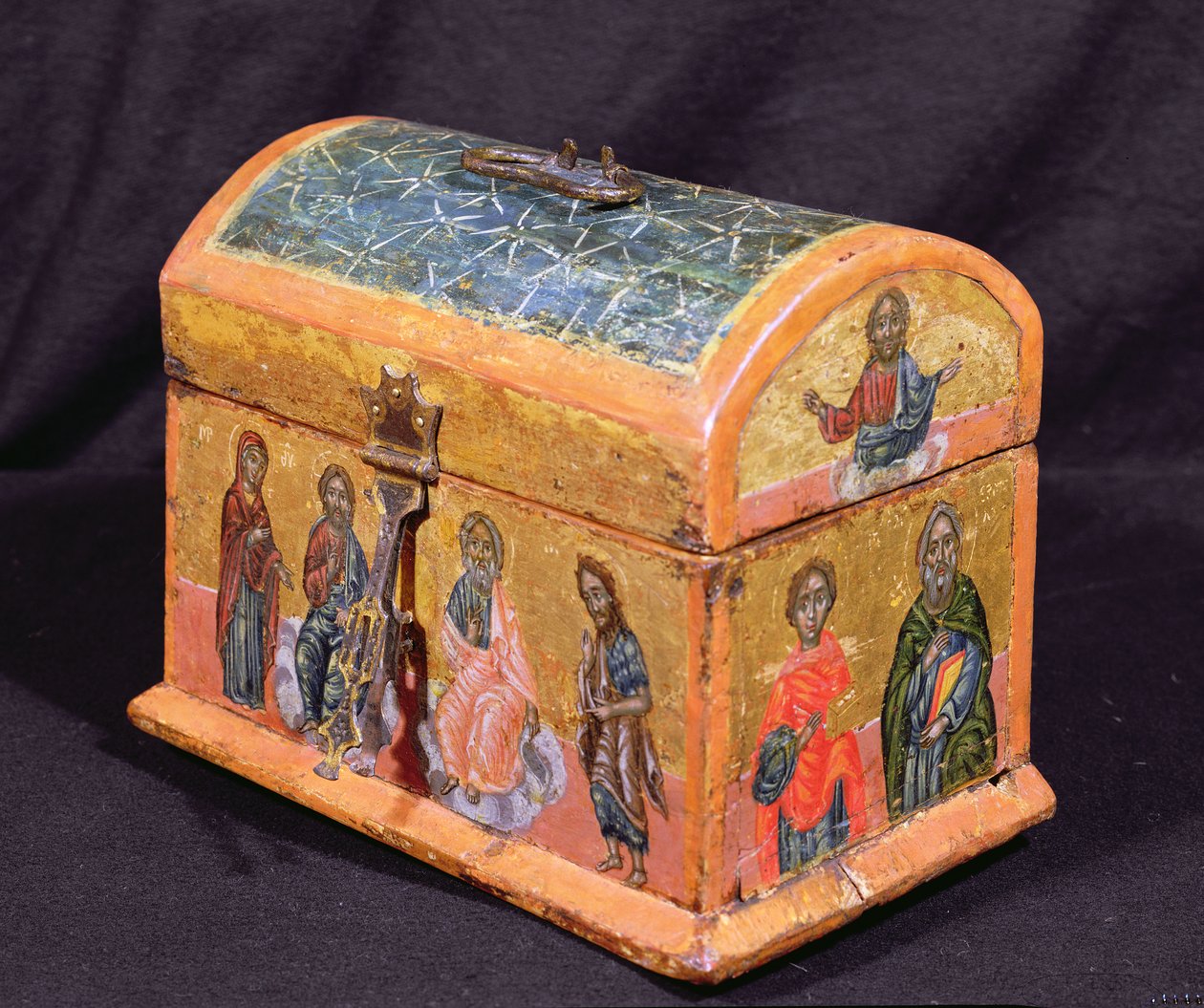 Relikvieskrin eller Chrismatory, greske øyer, ca. 1700 (tempera på tre) av Unbekannt