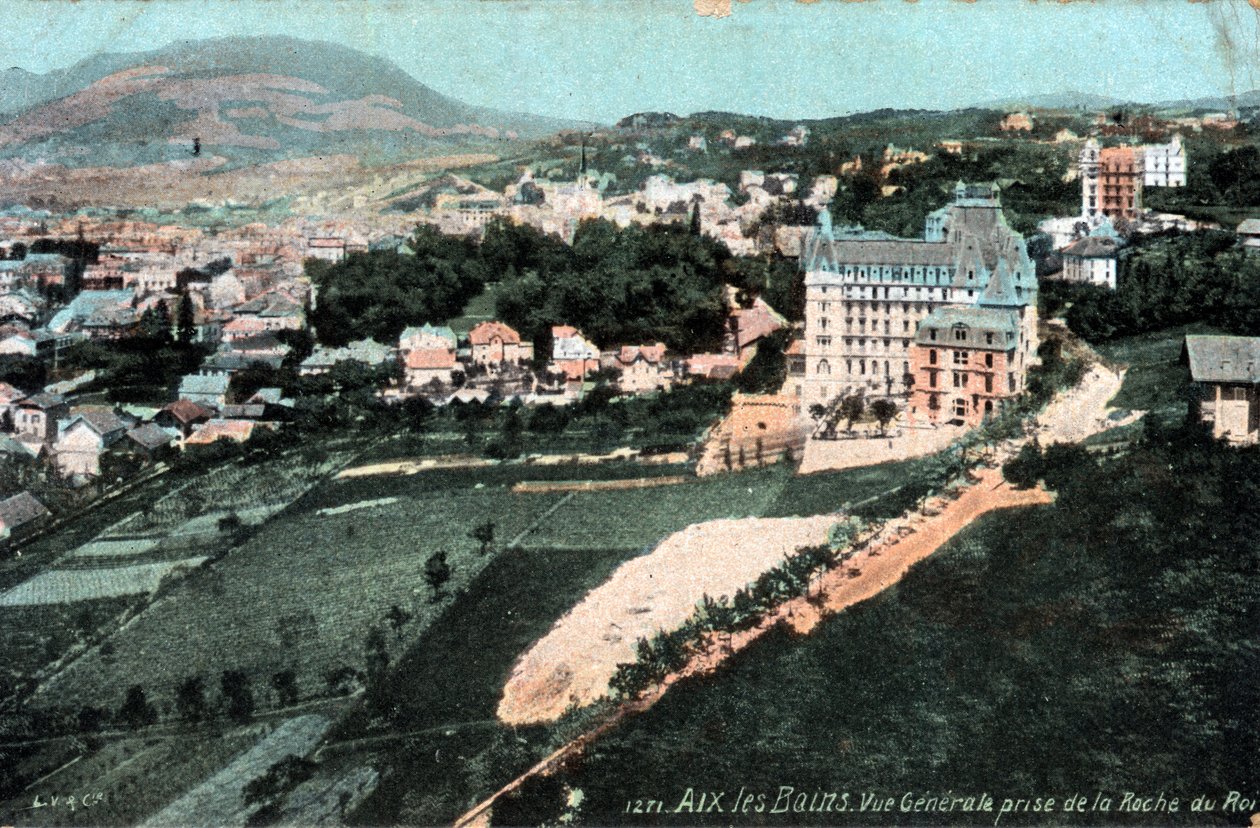 Rhone Alpes, Savoie (73), Aix les Bains (Aix-les-Bains): generell utsikt tatt fra Roche du Roi - Postkort sent på 1800- og 1900-tallet av Unbekannt