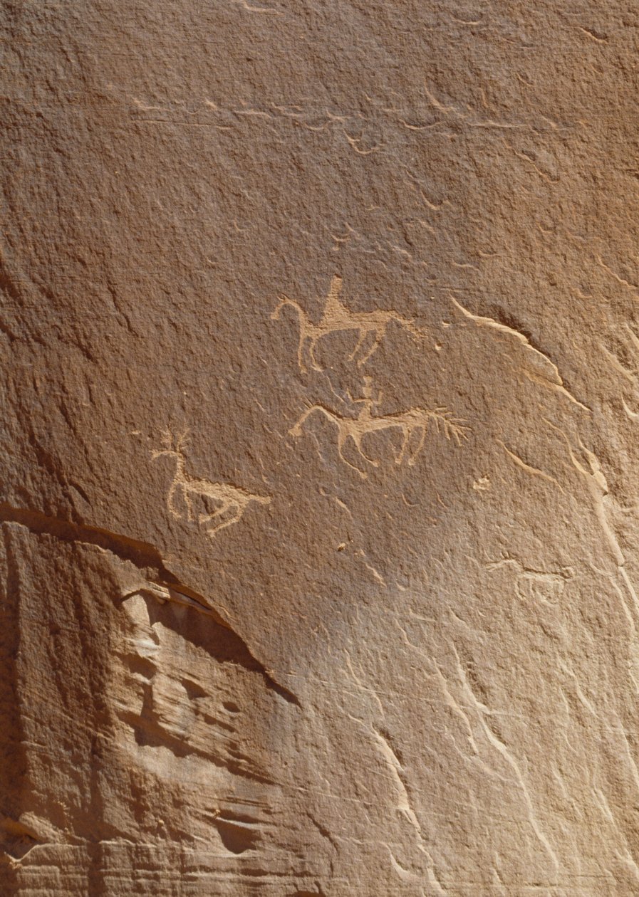 Berggraveringer, Ledge Ruin, Canyon de Chelly National Monument, Arizona, USA av William M. Timlin