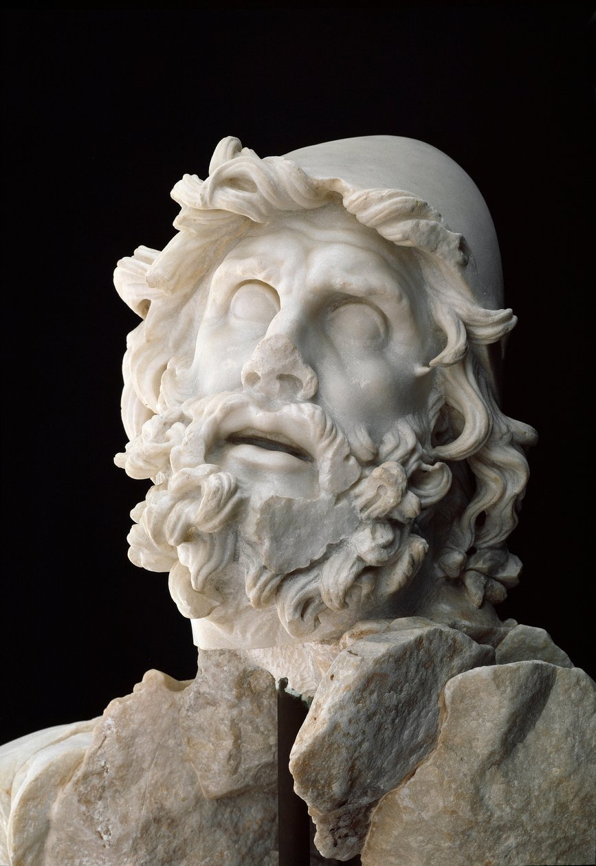 Romersk kunst: gruppe av "" Polypheme blind"": Head of Ulysses - Marmorskulptur, 1. århundre før eller etter JC - Sperlonga, museo Archeologico Nazionale - Head of Ulysses av Unbekannt