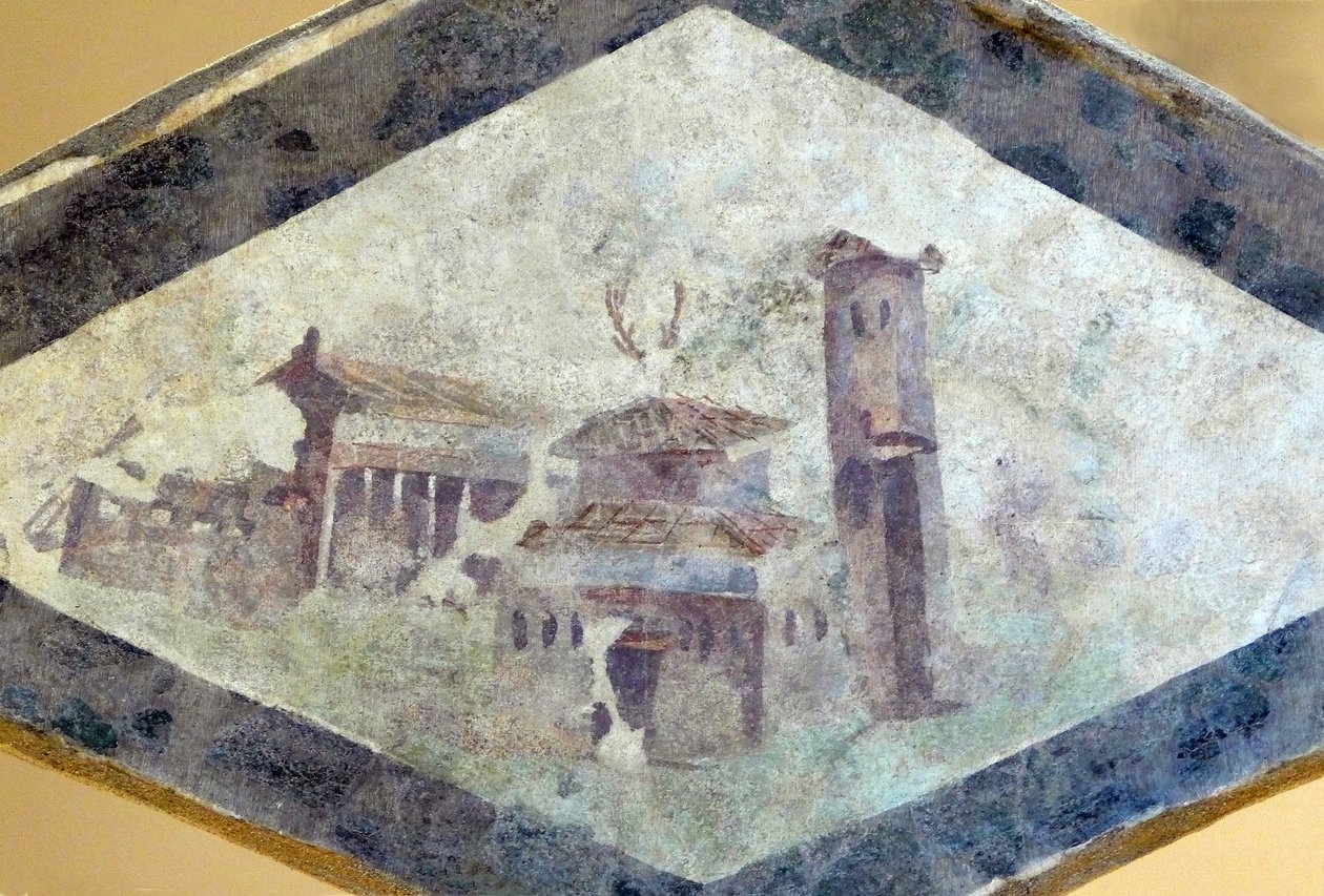 Romersk villa, freskomaleri av Domus of Clos de la Lombarde, Narbonne, rundt år 200 (freskomaleri) av Unbekannter Künstler