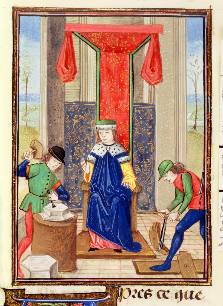 Roy 15 EII f.265 Maestru, tâmplar și pietrar, din „Des Proprietez des Choses” de Bartolomeus Anglicusnorwegian av Unbekannter Künstler