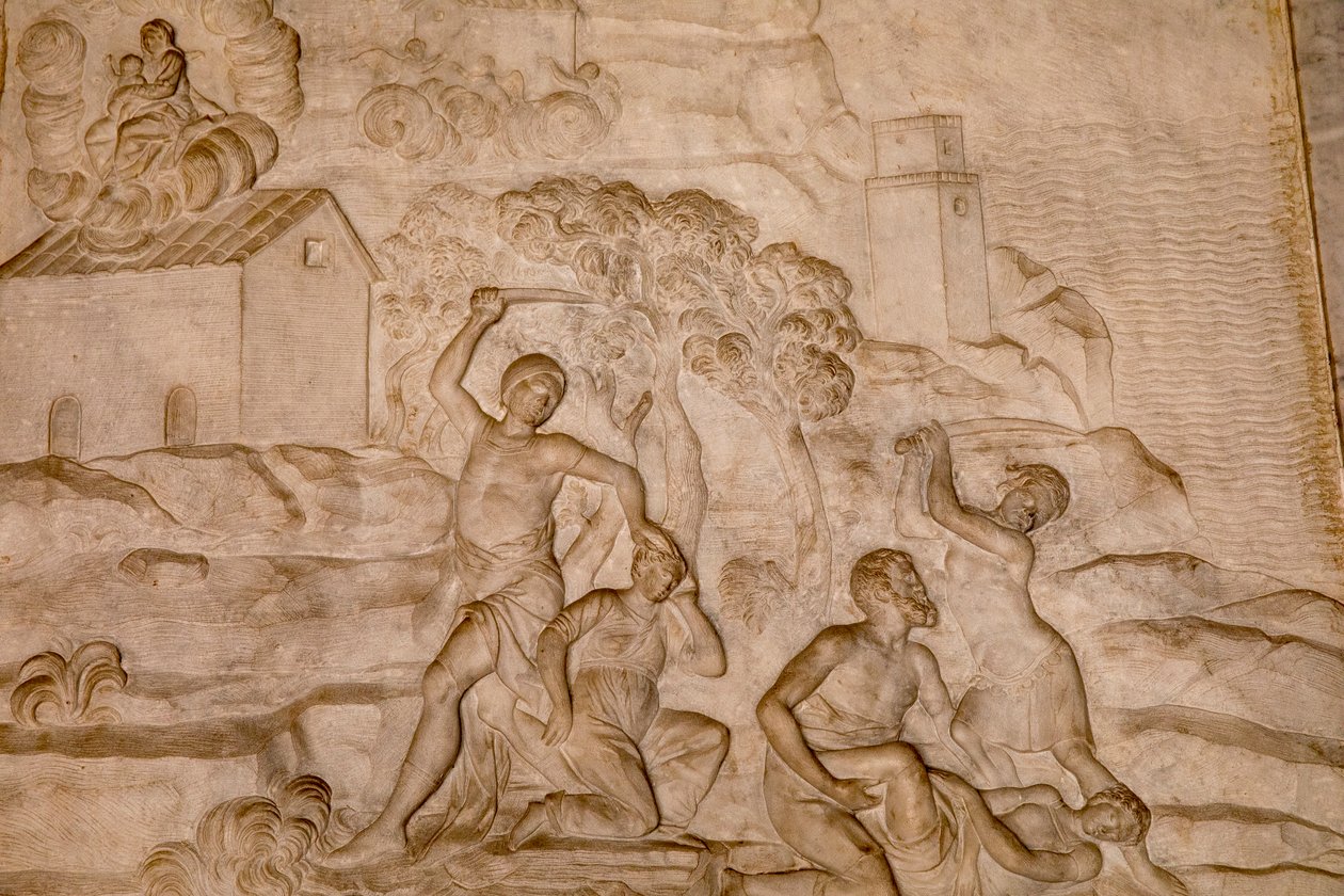 S. Maria dell'Aiuto kirke, Catania, Sicilia (Italia). Ekte kopi av Santa casa di Loreto (det hellige hus av Loreto), laget på 1700-tallet av Giuseppe Lauria. Detalj : Relieffer. (bilde) av Unbekannt