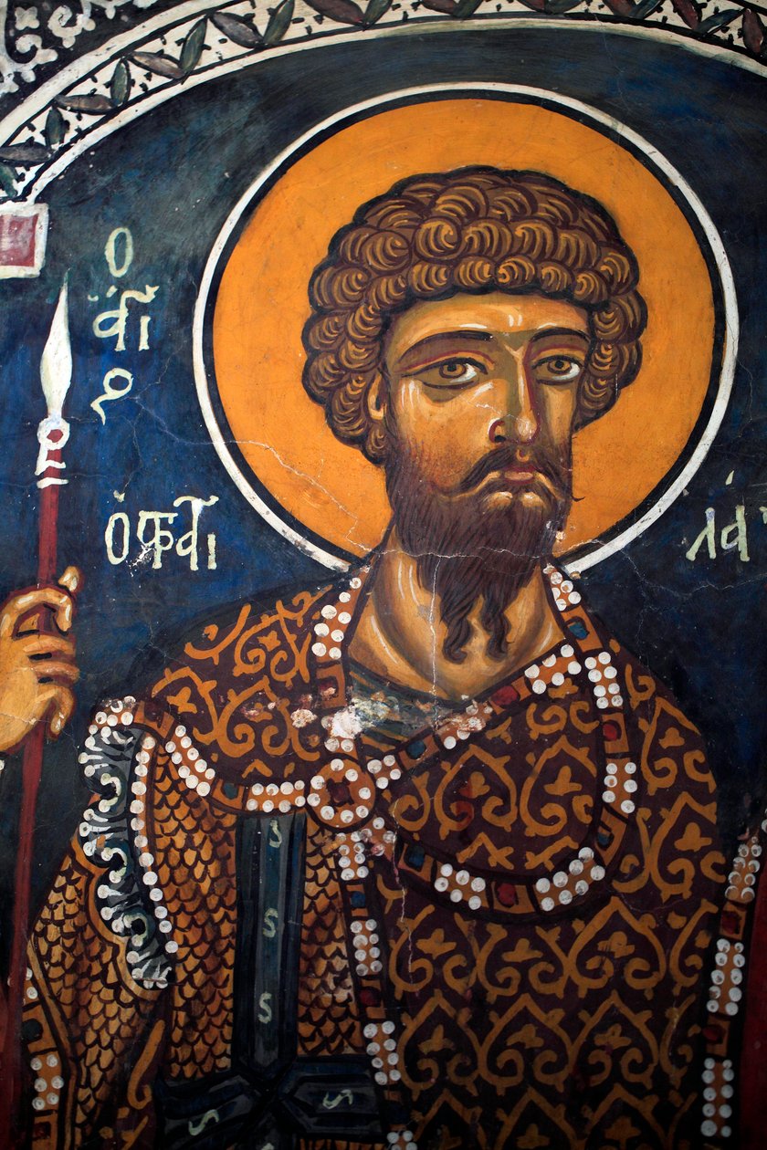 Saint Theodore Stratelates: Bysantinsk freskomaleri fra det 14. århundre (1332) Jomfrukirken Phorbiotissa, Asinou Kypros Malte kirker UNESCO-sted Troodos, Kypros av Unbekannt