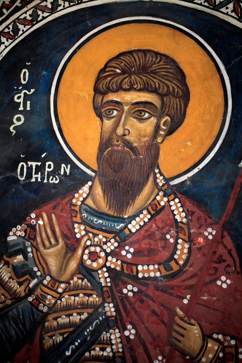 Saint Theodore Tiron: Bysantinsk freskomaleri fra det 14. århundre (1332) Jomfrukirken Phorbiotissa, Asinou Kypros Malte kirker UNESCO-sted Troodos, Kypros av Unbekannt