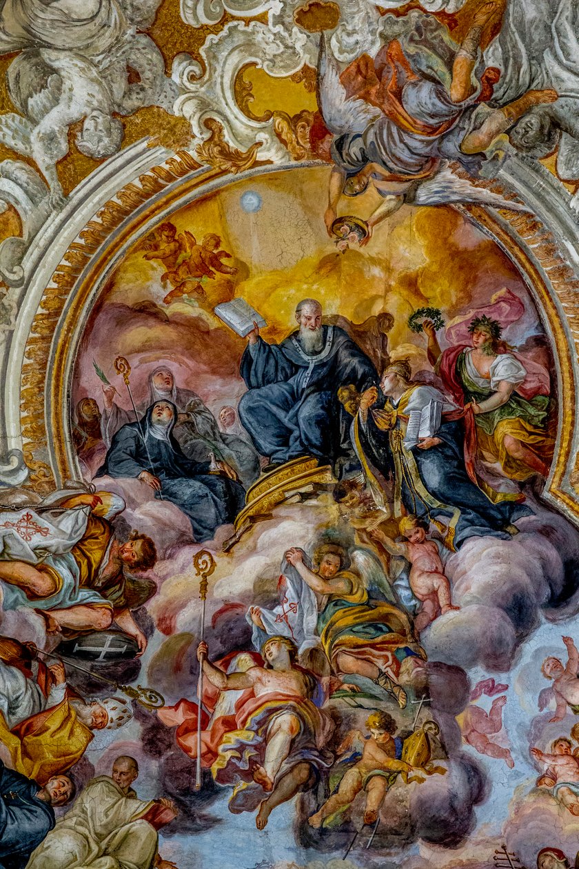 San Benedetto (St. Benedict) kirke, Catania, Sicilia (Italia). Takfreskomaleri (1700-tallet). St. Benedikt. (bilde) av Unbekannt