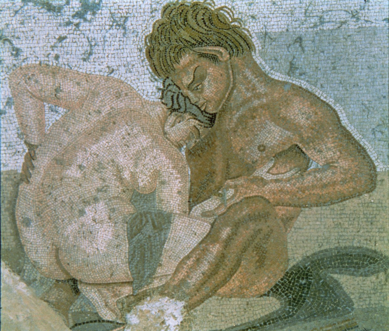 Satyr og Maenad, detalj av en mosaikk fra Faunens hus av Unbekannter Künstler