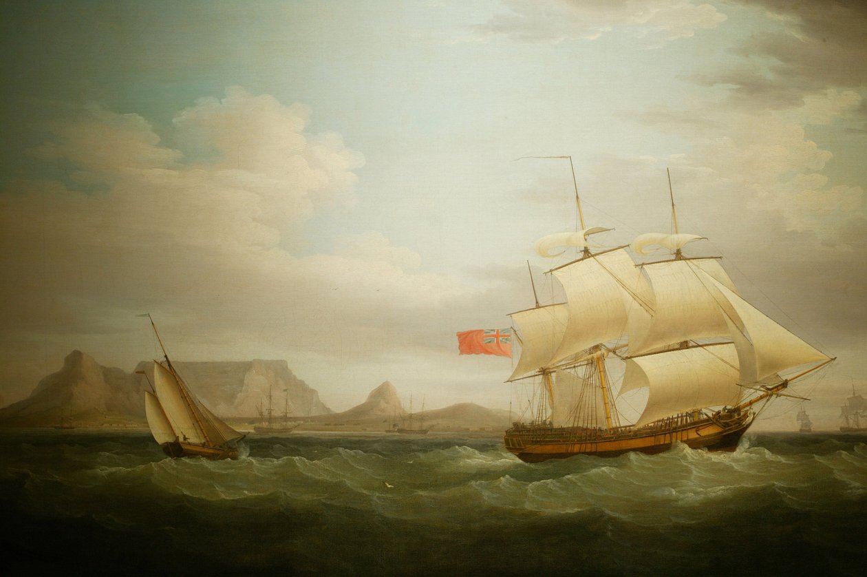 Skip foran Cape Town i Sør-Afrika. Maleri. Nasjonalmuseet for kultur, Pretoria, Sør-Afrika av Unbekannter Künstler