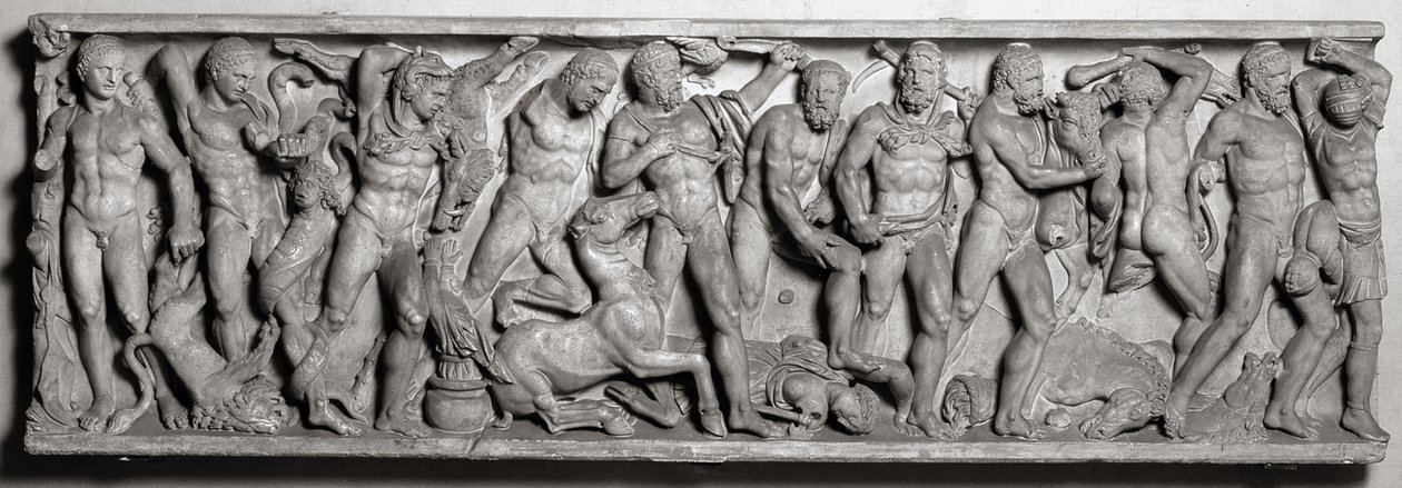 Side av en sarkofag som viser arbeidet til Hercules, romersk, 2. århundre (marmor) av Unbekannt