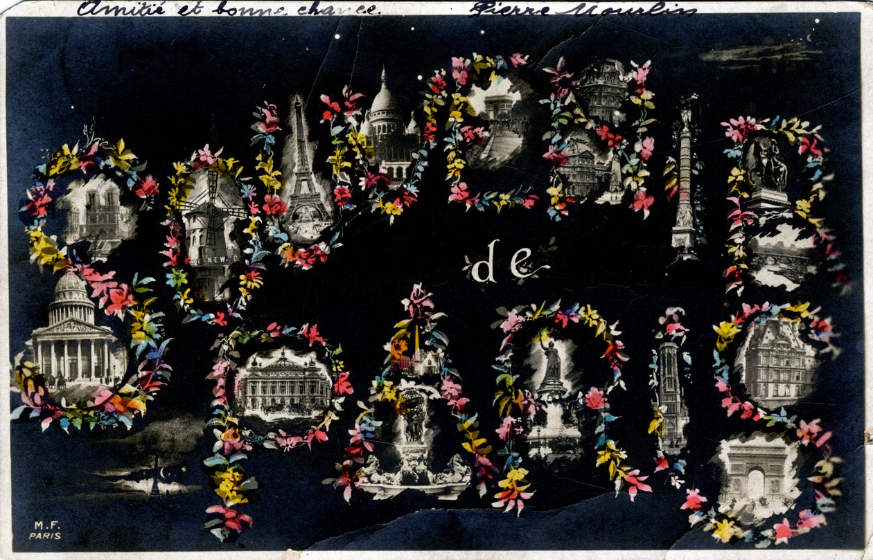 Souvenir fra Paris med forskjellige bymonumenter - Postkort datert 1905 av Unbekannt