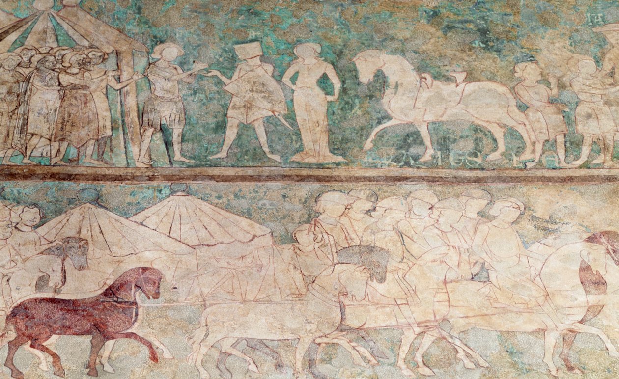 Spania, Aragon, Saragossa, Aljaferia-palasset, Fresco-detalj av Benjamin Baud