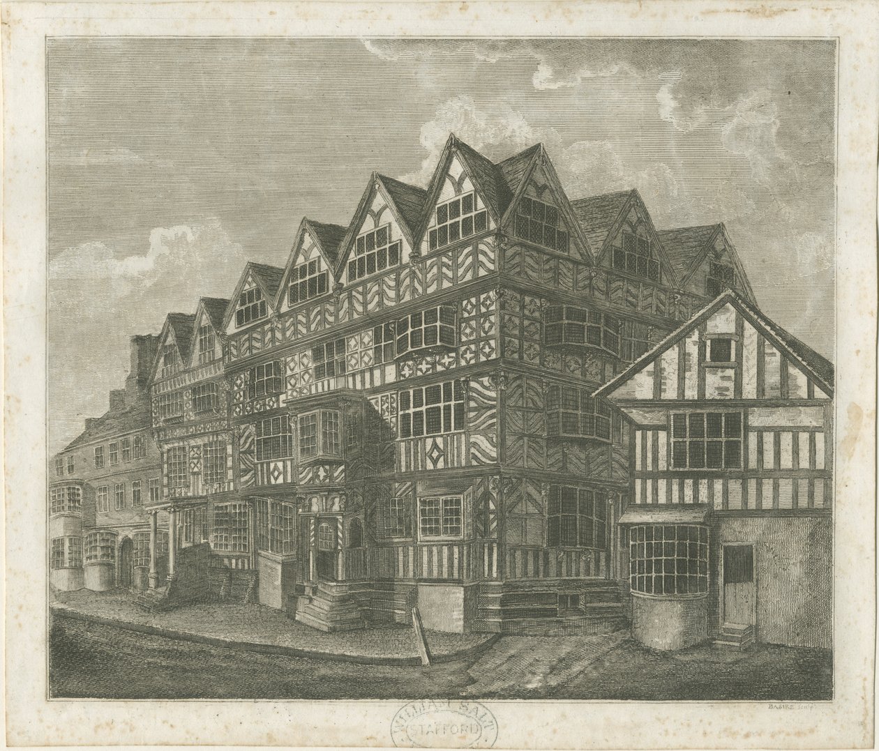 Stafford - Ancient "High House": gravering, og [slutten av 1700-tallet] av Unbekannt