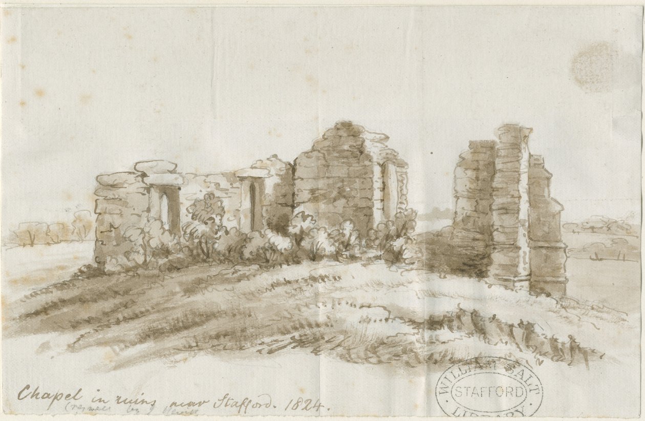 Stafford - Creswell Chapel: penn- og vasketegning, 1824 av Unbekannt