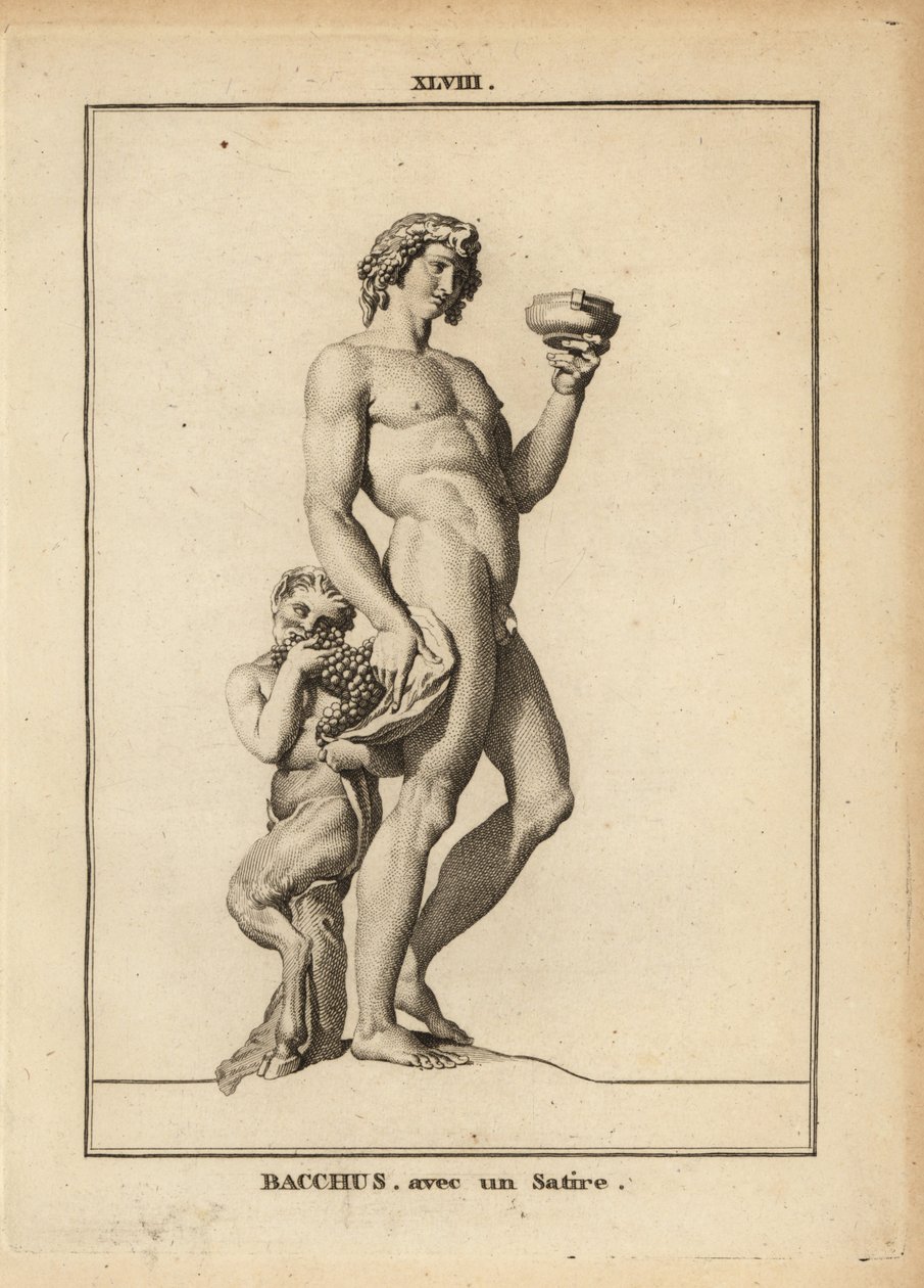 Statue av Bacchus, den romerske vinguden, naken med en satyr av Unbekannt