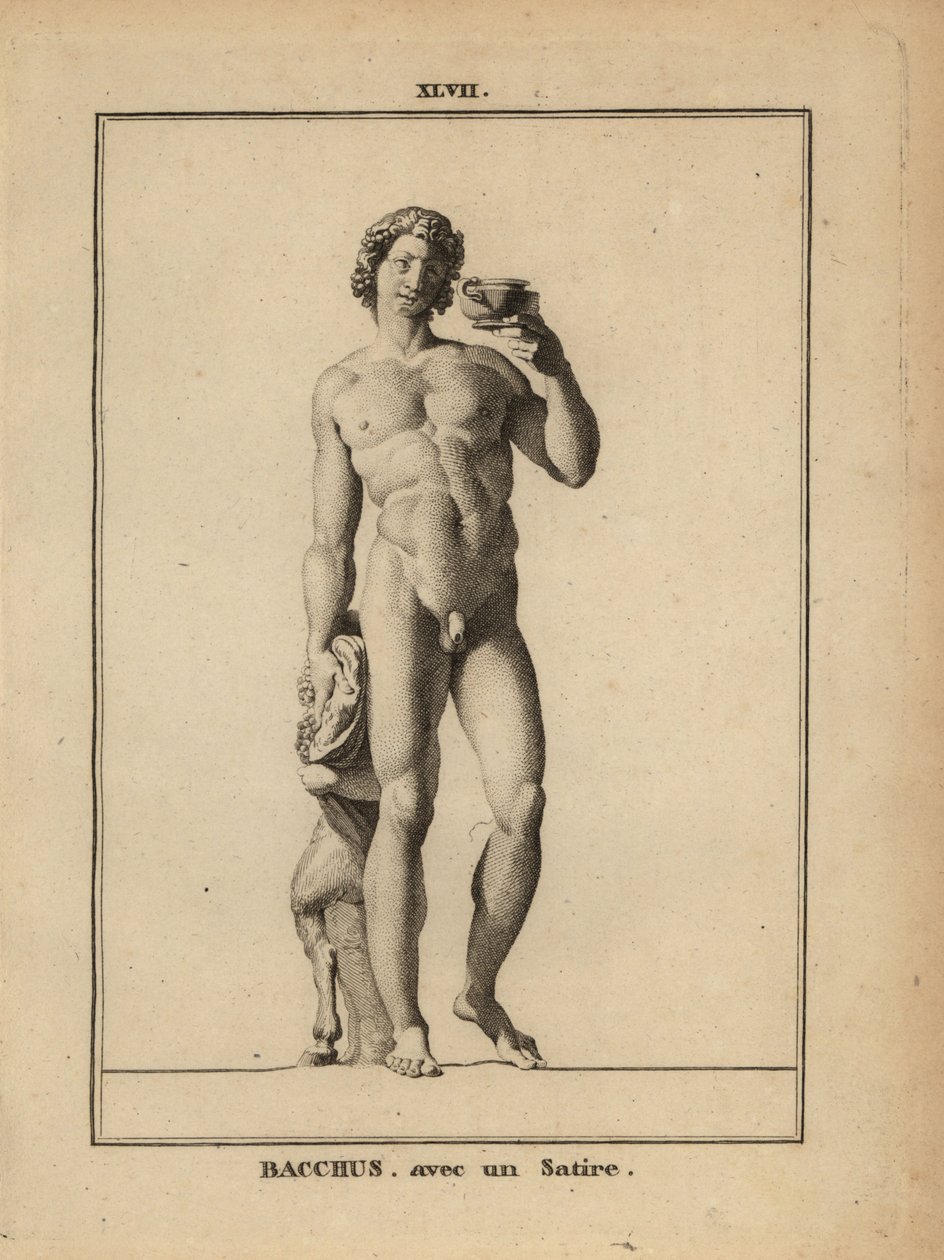 Statue av Bacchus, den romerske vinguden, naken med en satyr av Unbekannt