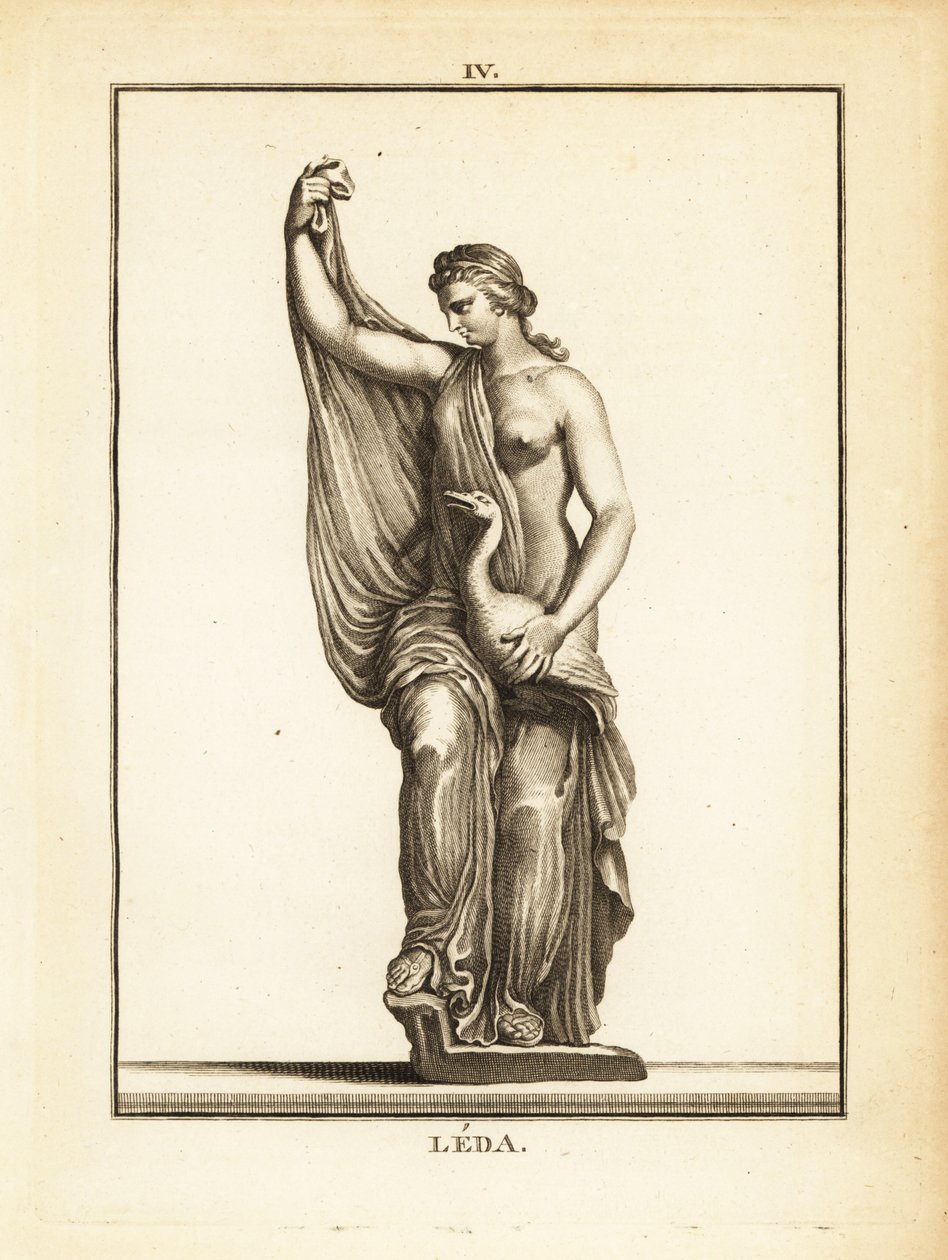 Statue av Leda, etolisk prinsesse senere dronning av Sparta, forført av Zevs i form av en svane av Unbekannt