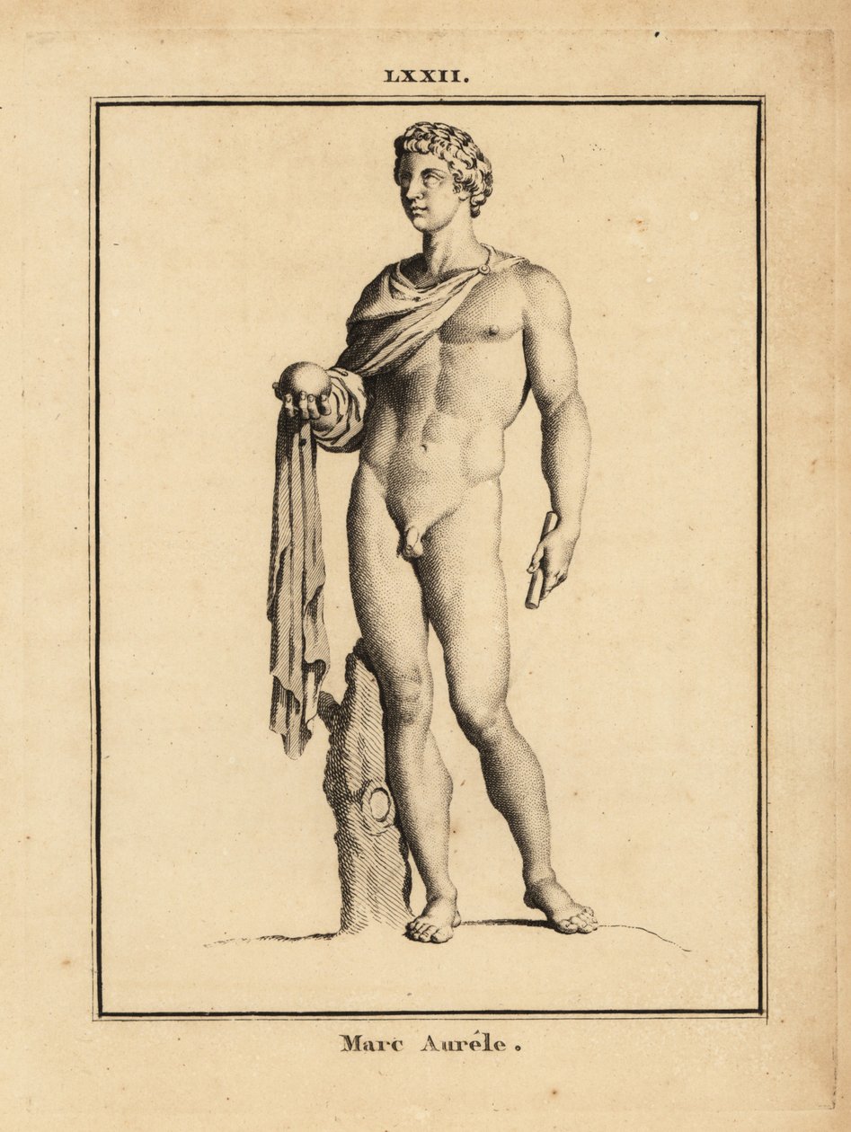 Statue av den romerske keiseren Marcus Aurelius, Marcus Aurelius Antoninus Augustus; naken med kule og septer av Unbekannt