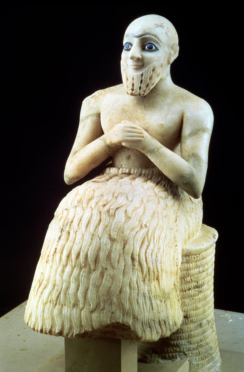Statue av den offisielle Ebih-Il, fra Ishtar-tempelet ved Mari, hettitt, Irak, Midt-Eufrat, Sumerisk, tidlig dynastisk periode, ca. 2500 f.Kr. (gips og lapis lazuli) (se også 71507) av Unbekannt