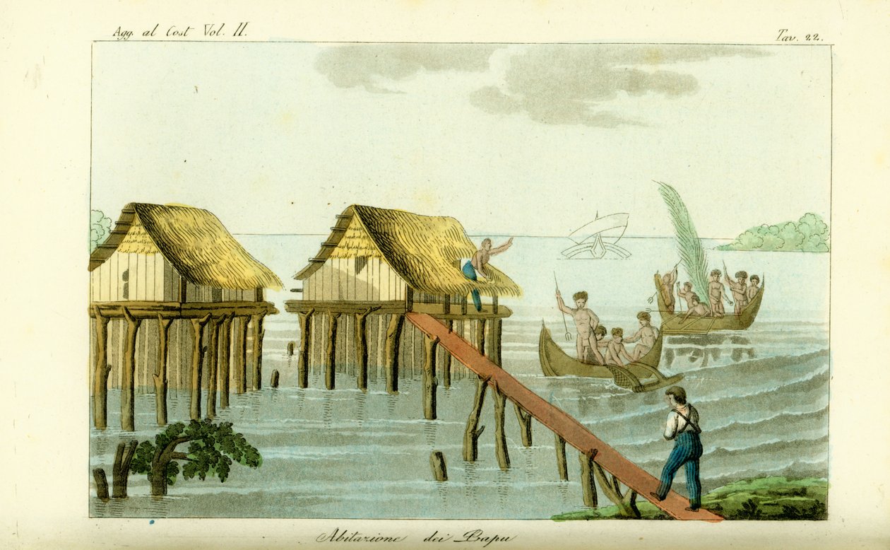 Styltehus i havet på Rawak Island, Papua Ny-Guinea av Unbekannt