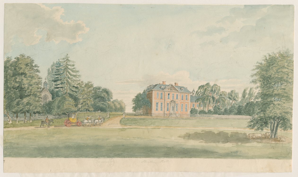 Stretton Hall: akvarellmaleri, og [slutten av 1700-tallet] av Unbekannt