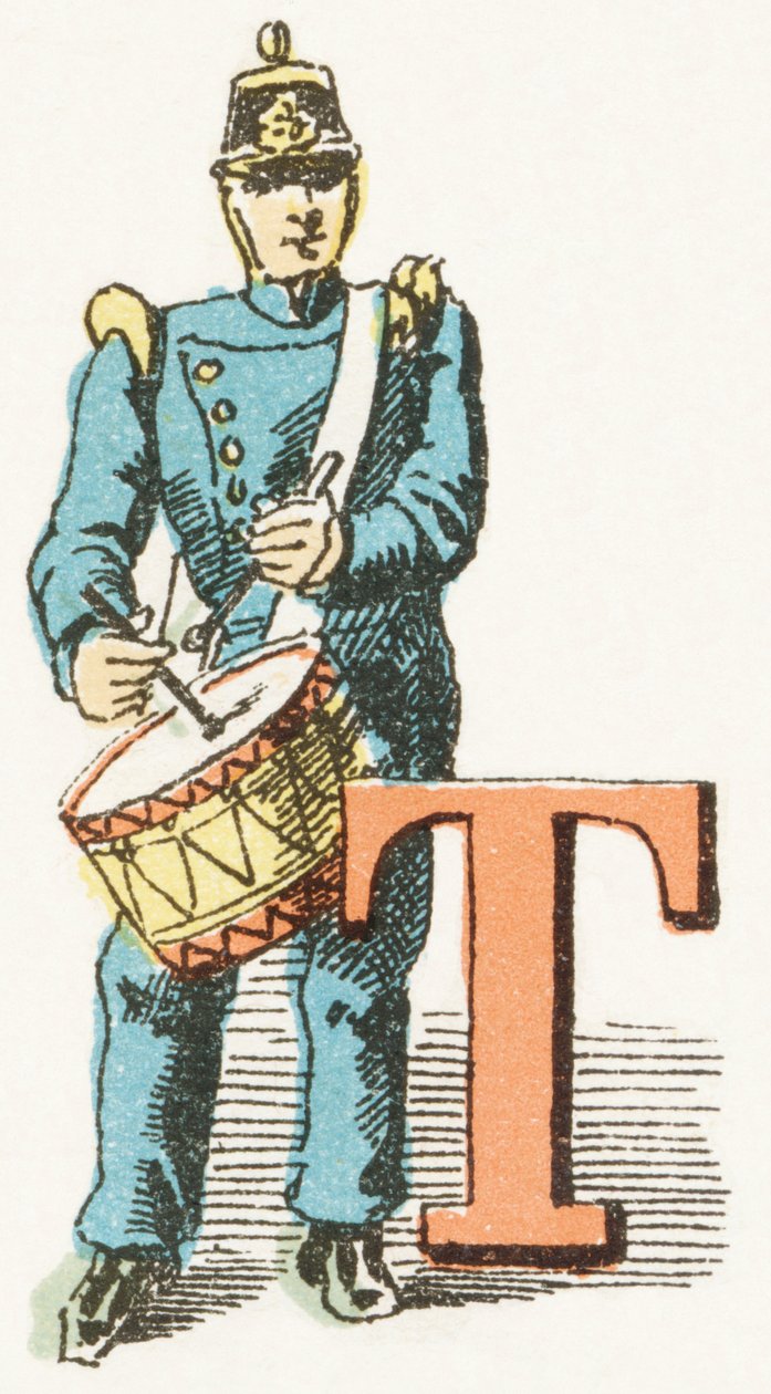 T - Tambour - Childish Alphabet, Editions Gordinne 1920 (gravering) av Unbekannt